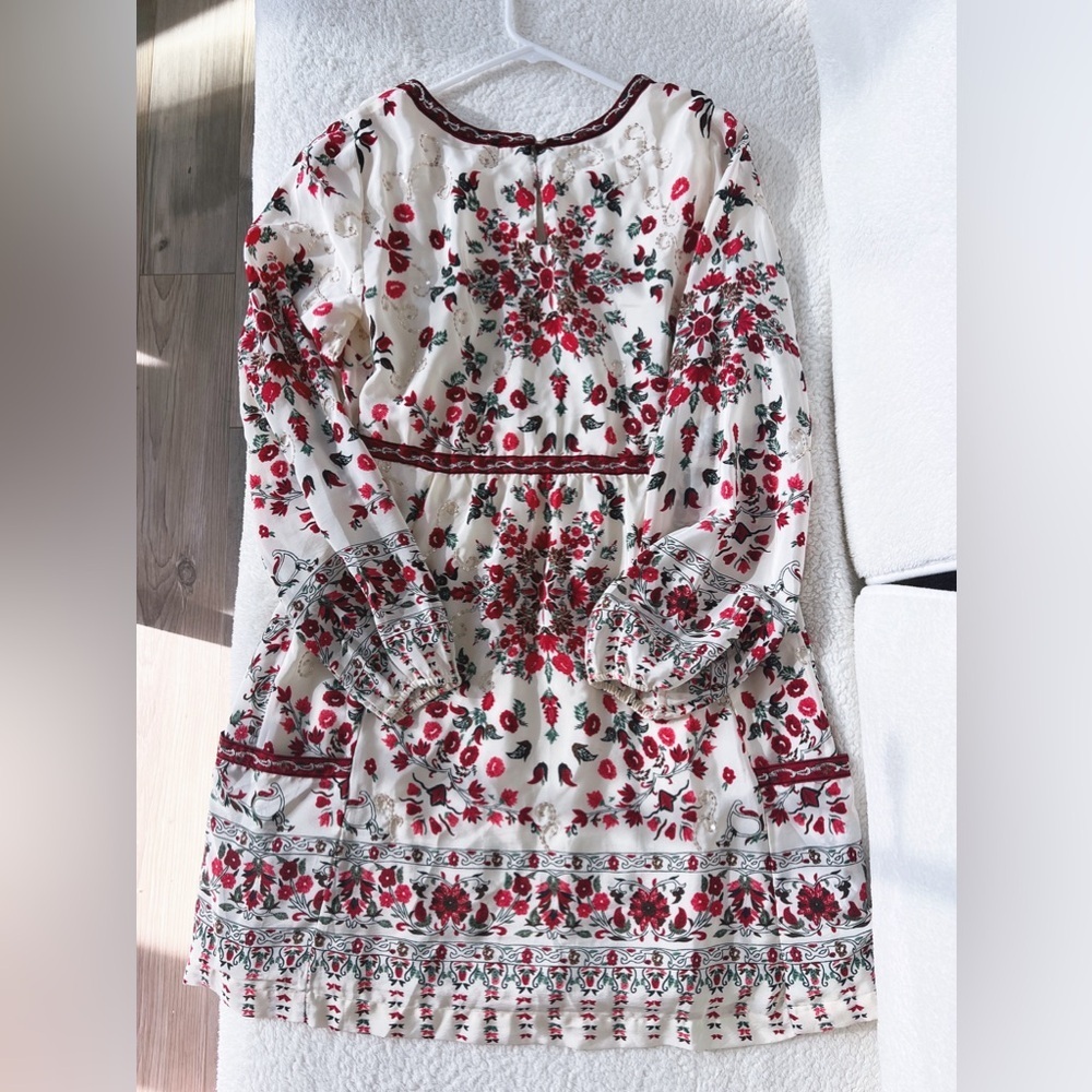 Free People Red Floral Embroidered Long Sleeve Dress - Size 8 - Picture 6 of 11